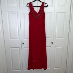 Cachet Vintage Vibrant Red Maxi Dress size 14 Valentines made in USA